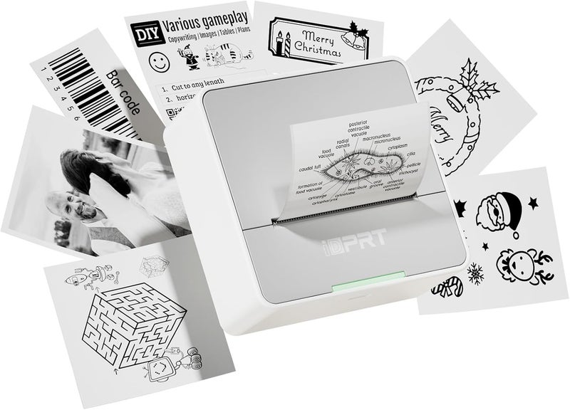iDPRT Mini Sticker Printer Machine with 1 Roll Sticker Paper, Portable Thermal Printer for Study, Grey - Image 1